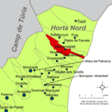 Localización de Massamagrell respecto a la comarca de la Huerta Norte