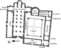 Planta del primitivo monasterio, tal como sería en el siglo XII