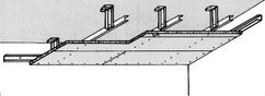 Con estructura auxiliar simple. En este caso la perfileria de maestras o latas queda separada del techo mediante elementos rígidos en suspensión creados a partir de la misma perfileria.La dirección de los elementos portantes será siempre la de la luz menor del local. Cuando sea necesario prolongar los perfiles maestros, éstos cabalgarán como mínimo 20 cm. FUENTE: PLADUR
